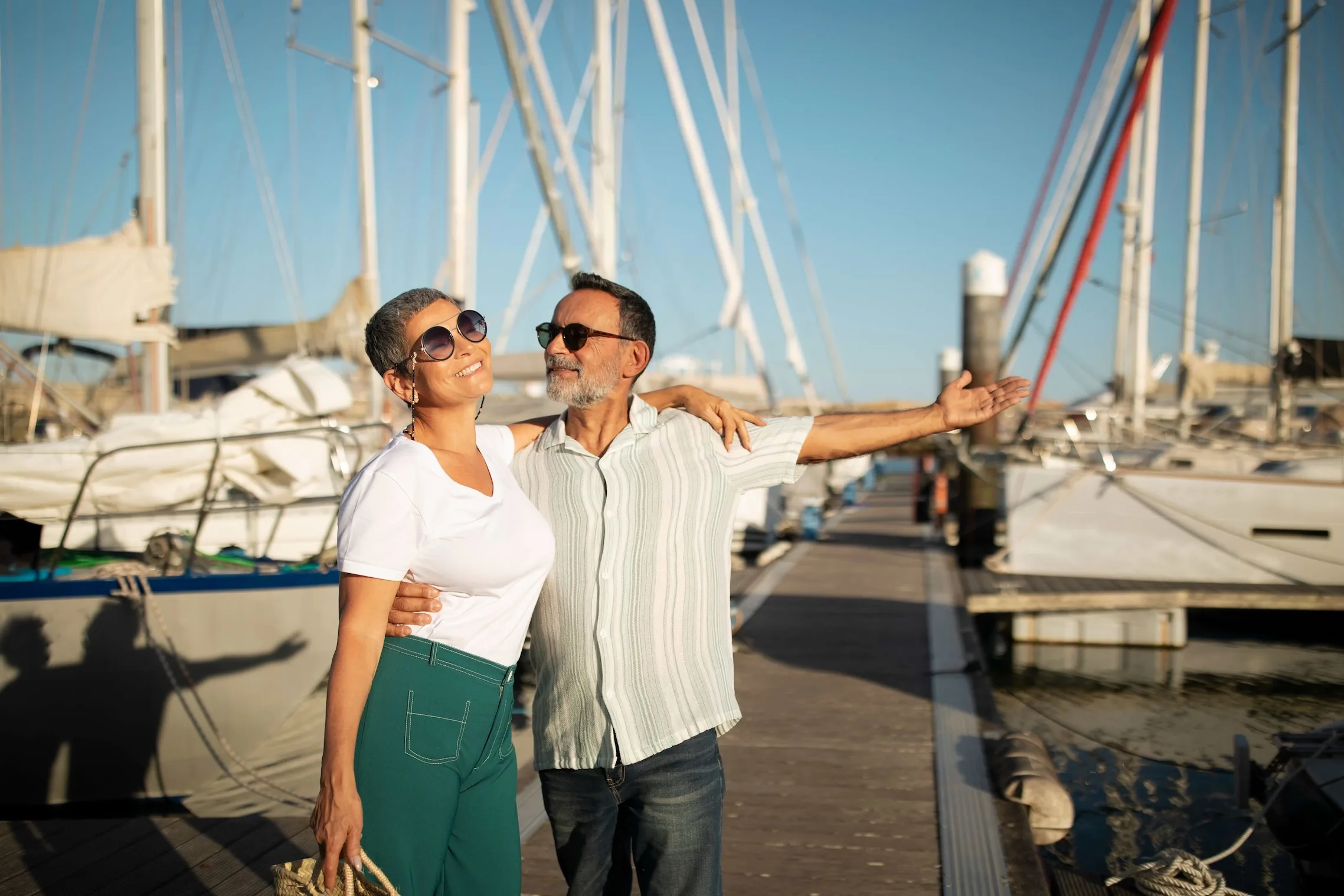 Couple smiling at marina